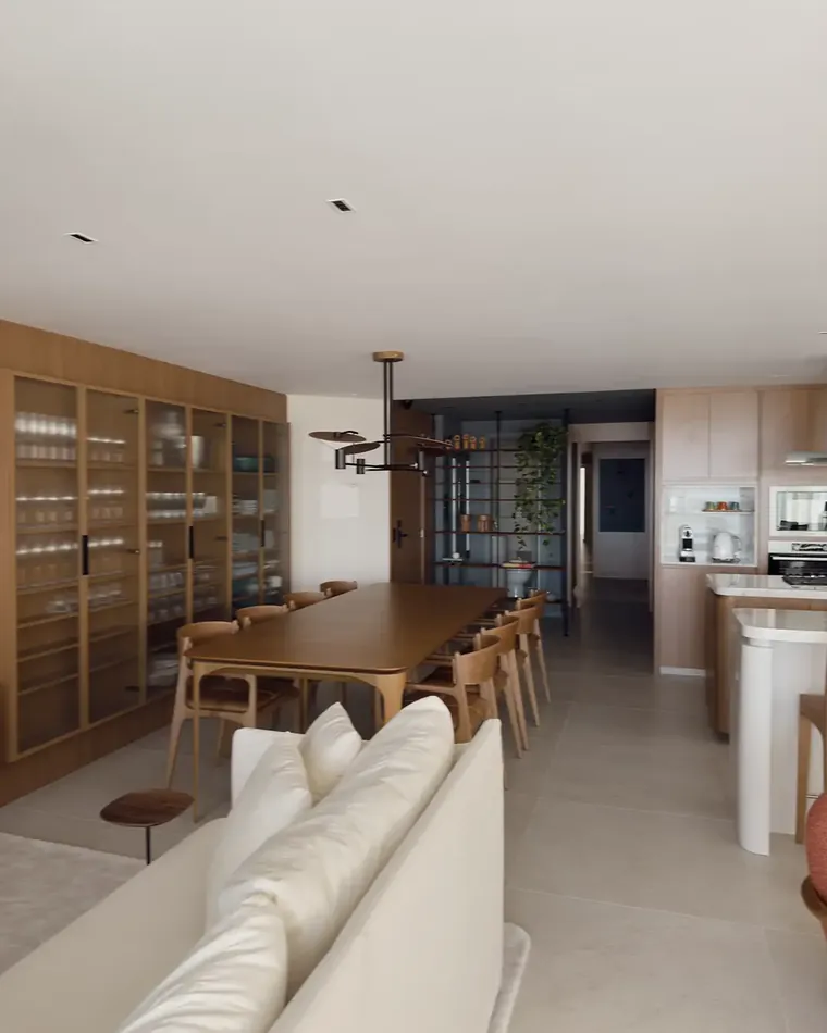 Sala de jantar integrada à cozinha com marcenaria sob medida, obra da Schmidt
